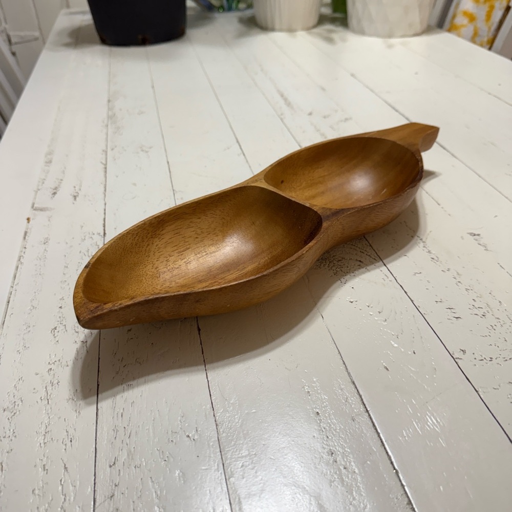 1970s Monkey Pod sweat pea Wood Partitioned Tray
